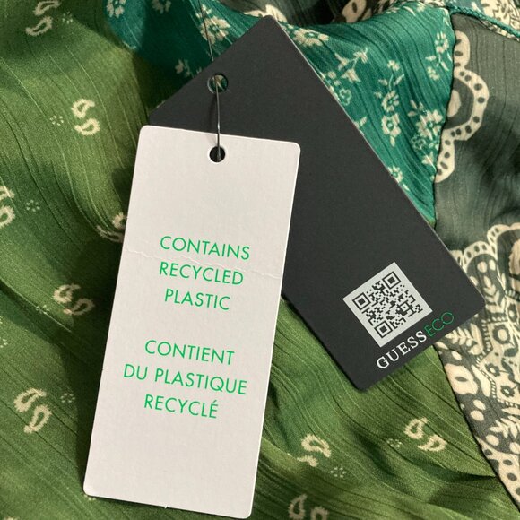 NWT Guess Blouse Short sleeve Ferra Top Sheer Bandana Print Green Side Tie M - Picture 10 of 13